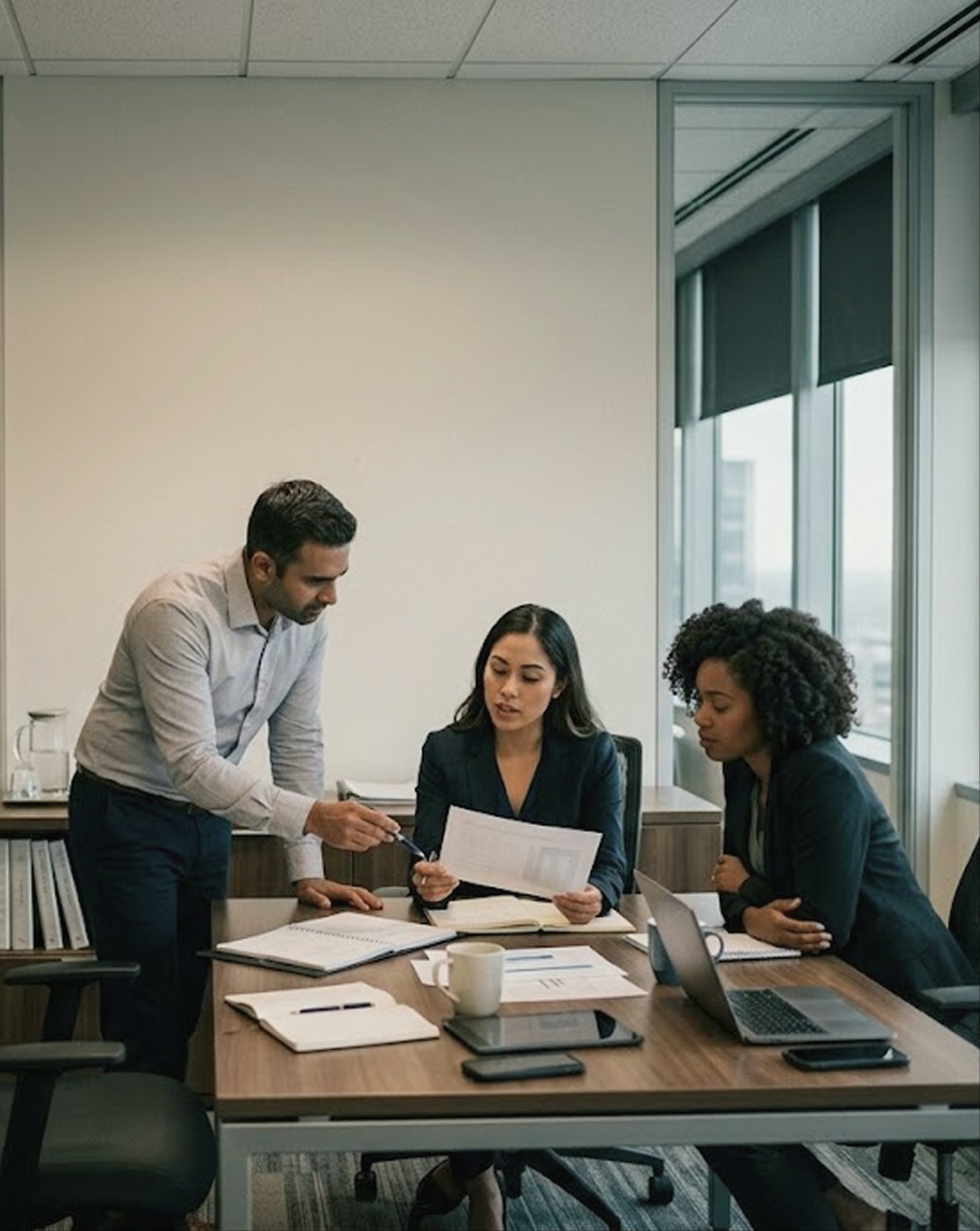 Advisers reviewing a briefing document