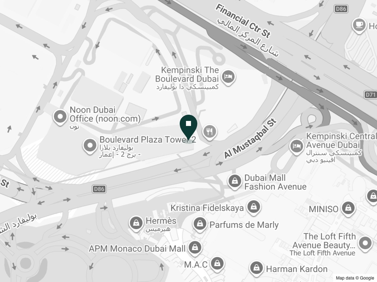 Map showing Boulevard Plaza Tower 1, Dubai